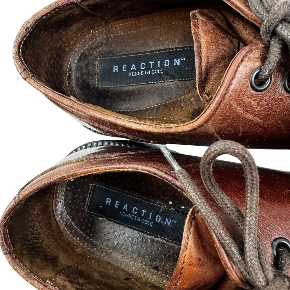 Reaction Kenneth Cole Y2K Leather Chunky Lug Sole Lace Up Loafers Men's Size 9.5